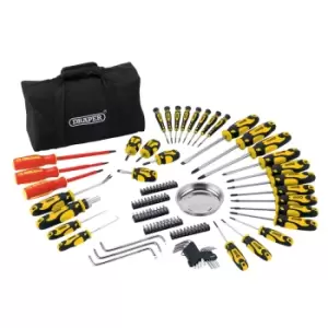 Image of Draper Screwdriver And Bit Set With Soft Storage Bag (100 Piece) - Yellow
