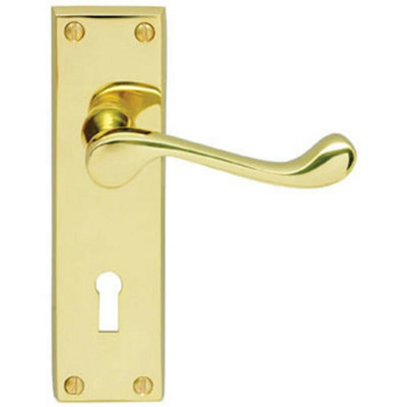 Image of Loops Victorian Scroll Lever on Rectangular Lock Backplate 155 x 41mm Polished Brass Metallics
