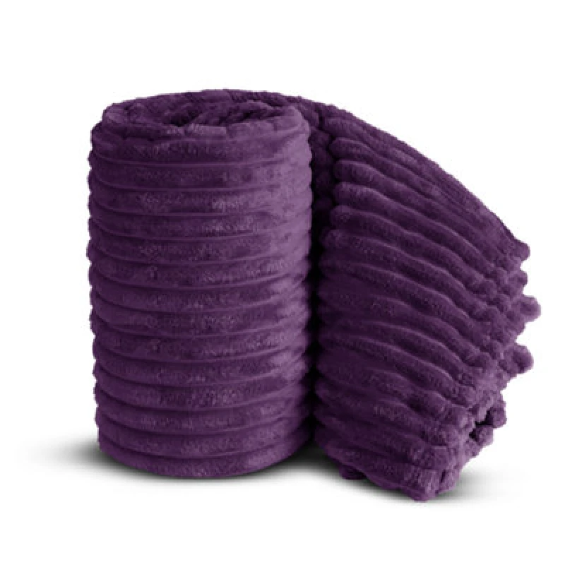 Image of Velosso Elegant Thermal Plush Ribbed Throw Blanket In Modern Style For Sofa, Bed In 150Cm X 200Cm - Aubergine