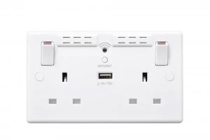 Image of British General Round Edge 13A 2 Gang Switched Socket with WiFi Extender + 1x USB-A 2.1A - White