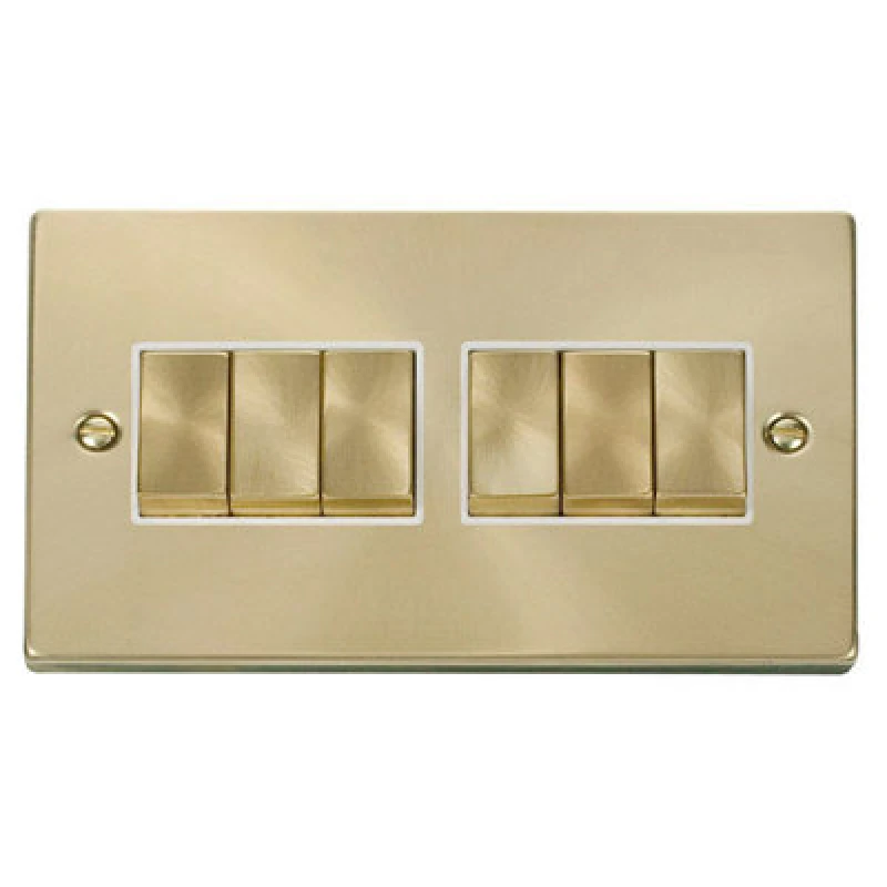 Image of SE Home Satin / Brushed Brass 10A 6 Gang 2 Way Ingot Light Switch Gold unisex