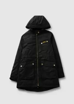 Image of Barbour International Kids Monaco Waxed Hooded Jacket With Elastic Waist In Black