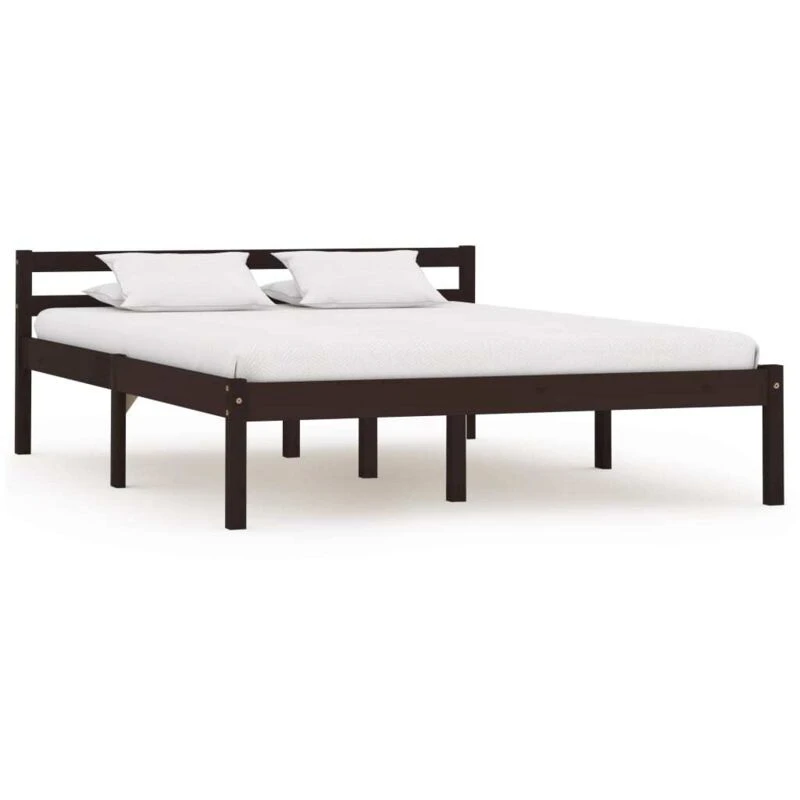 Image of vidaXL Solid Pine Wood Bed Frame Dark Brown 140x200cm Single Bed Furniture