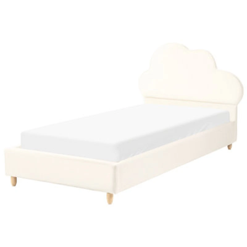 Image of Beliani Kids Bed Cloud Velvet Bellevue 90 X 200 Cm (Eu Single) Light Beige