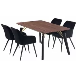 Image of 5 Pieces Life Interiors Camden Cosmo Dining Set - a Rectangular Walnut Dining Table and Set of 4 Black Dining Chairs - Black