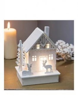 Image of Led Light Up White Glitter Christmas House
