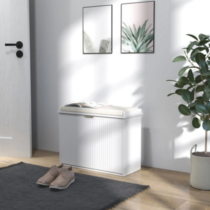 Image of HOMCOM HOMCOM Shoe Storage Bench with Cushion and Flip-Drawer 62x26x47.5cm White White One Size Unisex 5063603901070