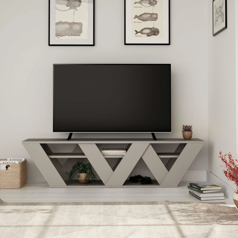 Image of DECORTIE Decortie Ralla Modern TV Stand Multimedia Centre TV Unit Mocha Grey With Shelves 158cm M.TV.16955.6