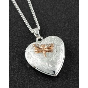 Image of Polished Two Tone Heart Dragonfly locket