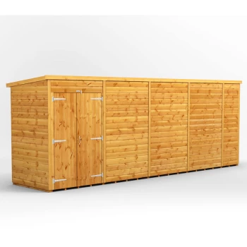 Image of 18x4 Power Windowless Pent Double Door Garden Shed - Brown