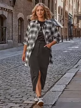 Image of Yours Brushed Boyfriend Shirt Mono Check, Green, Size 38-40, Women