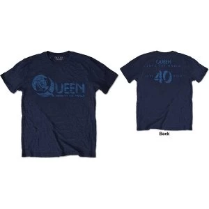 Image of Queen - News of the World 40th Vintage Logo Unisex Medium T-Shirt - Blue