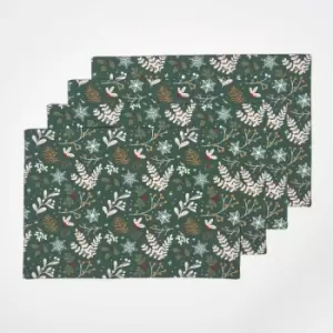 Image of Festive Forest Green Christmas Placemats, Set of 4 - Homescapes