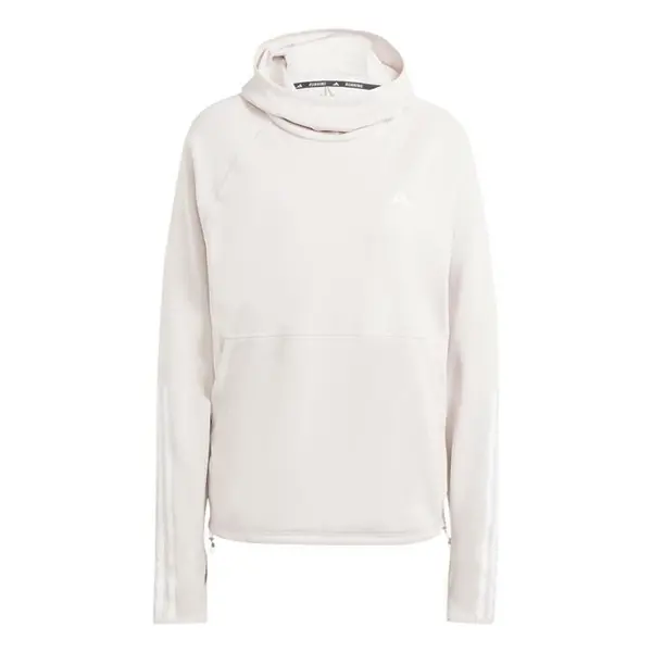 Image of adidas Own The Run 3-Stripes Hoodie Womens Performance Hoodies 10 (S) Beige 45388804350