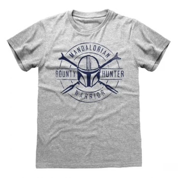 Image of Mandalorian - Warrior Emblem Unisex Medium T-Shirt - Grey