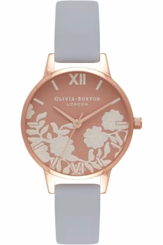 Image of Ladies Olivia Burton Lace Detail Chalk Blue & Rose Gold Watch OB16MV71