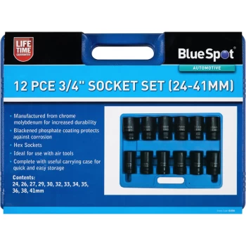 Image of Bluespot - 01556 12 Piece 3/4' Impact Socket Set (24-41mm)