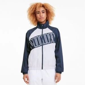 Image of PUMA Feel IT Woven Windbreaker Womens Training Jacket, White/Dark Denim, size Medium, Clothing