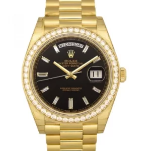 Image of Rolex Day-Date 40 Yellow Gold Black Diamond Dial & Diamond Bezel President Bracelet