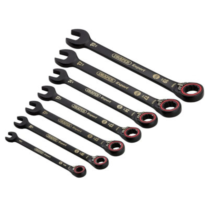 Image of Draper Expert Hi Torq 7 Piece Reversible Ratchet Combination Spanner Set 8241RMM/BK/7