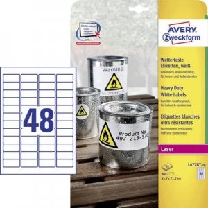 Image of Avery-Zweckform L4778-20 Labels 45.7 x 21.2mm Polyester film White 960 pc(s) Permanent All-purpose labels, Weatherproof labels