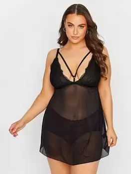 Image of Yours Strapping Detail Lace Babydoll Black, Size 30-32, Women