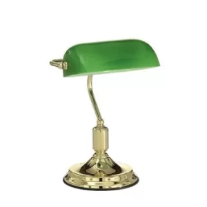 Image of Lawyer 1 Light Banker Lamp Gold with Green Glass Shade, E27