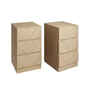 Image of Set of 2 Taranto 3 Drawer Bedside Tables, Oak Effect Brown