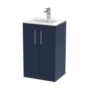 Image of Hudson Reed Juno 500mm Floor Standing 2 Door Vanity & Minimalist Basin - Electric Blue