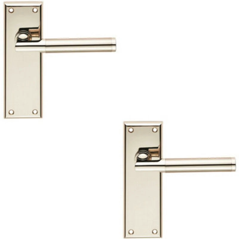 Image of Loops 2x Round Bar Section Handle on Latch Backplate 150 x 50mm Polished Satin Nickel Metallics