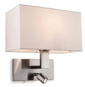 Image of 1 Light Indoor Wall Light with Reading Lamp Brushed Steel, Cream Shade, E27