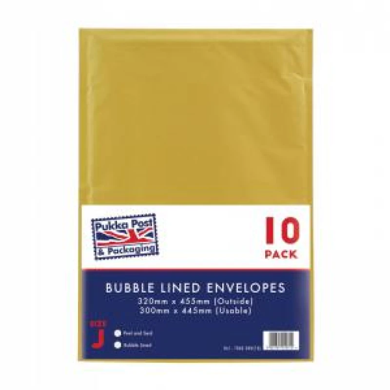 Image of Pukka Post & Packaging Bubble Lined Envelopes Gold Peel and Seal Size J 320mmx455mm - 10 Pack (7068-ENV(10))