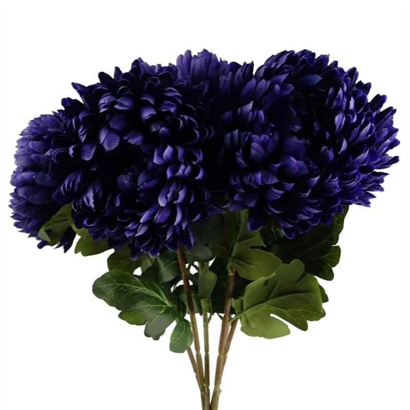 Image of Leaf Pack of 6 x 75cm Extra Large Reflex Chrysanthemum - Purple Purple unisex