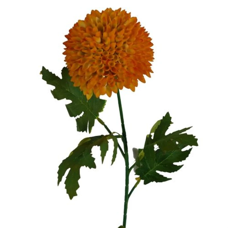 Image of Leaf 70cm Large Ball Dahlia Artificial Flower Stem Yellow