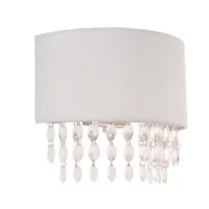 Image of Malmesbury Shade Wall Lamp, Silver Grey Fabric, Glass, Chrome Plate