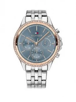 Image of Tommy Hilfiger 1781976 Blue and Rose Gold Detail Dial Stainless Steel Bracelet Ladies Watch, One Colour, Women