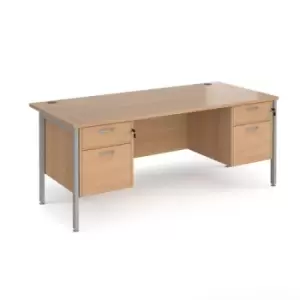 Image of Office Desk Rectangular Desk 1800mm With Double Pedestal Beech Top With Silver Frame 800mm Depth Maestro 25 MH18P22SB
