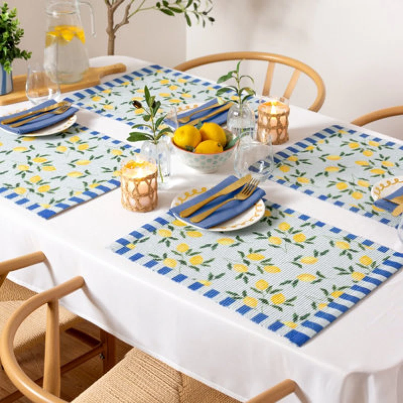 Image of Lemons Set of 4 Indoor Outdoor 46cm x 36cm Placemats Blue