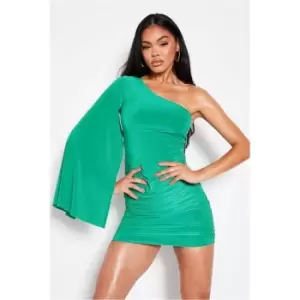 Image of I Saw It First Green Double Layer Slinky Square Neck Ruched Bodycon Midi Dress - Green