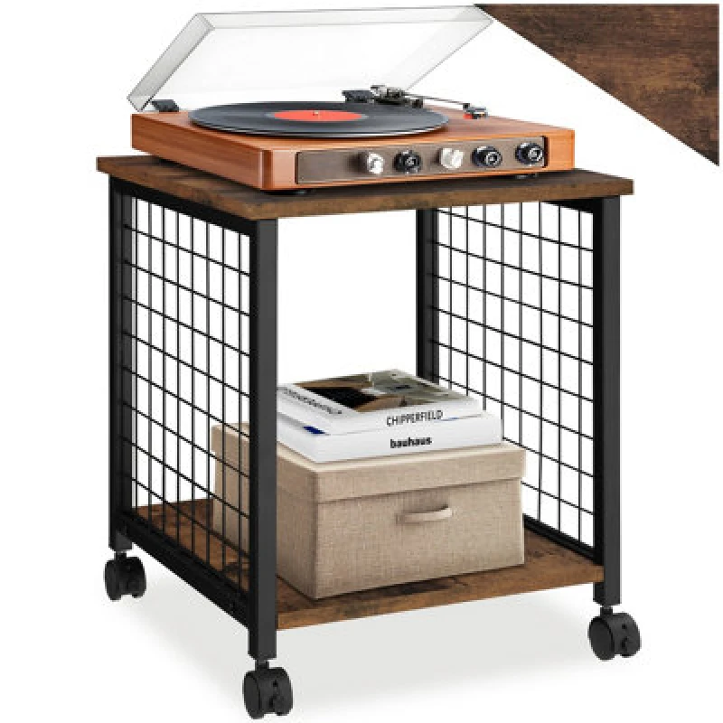 Image of Tectake Bedside Table Gary - Industrial Style, 2 Shelves, Swivel Castors, 40 X 40 X 48cm - Industrial Wood Dark, Rustic