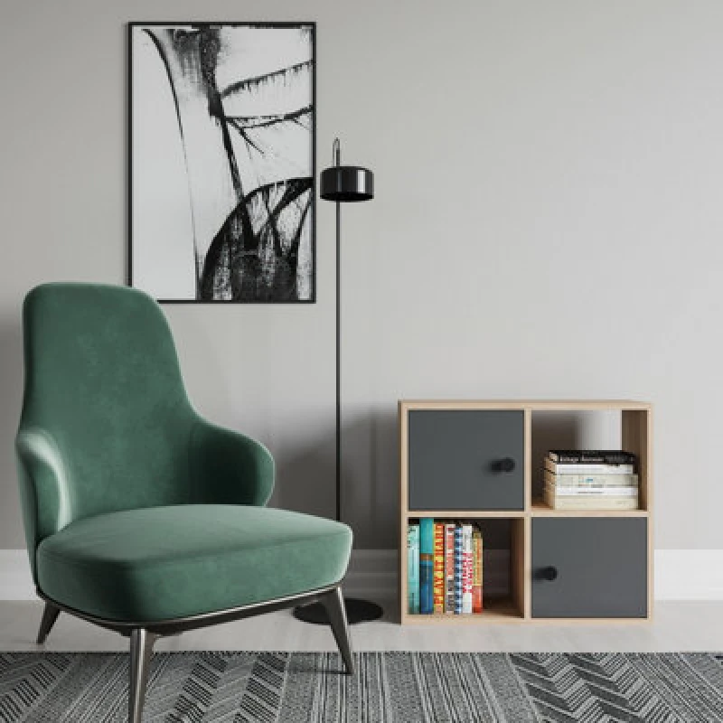 Image of Decorotika Tuttle 2-Tier And 2 Cabinets Bookcase Oak & Anthracite Oak & Anthracite