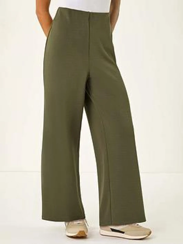 Image of Roman Womens Petite Wide Leg Stretch Trouser in Khaki Size: 16 Khaki Female 16