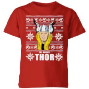 Image of Marvel Thor Face Kids Christmas T-Shirt - Red - 3-4 Years