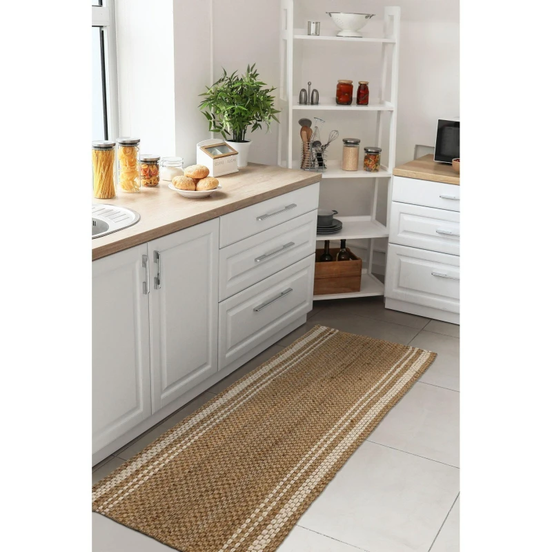 Image of Homemaker Jute Stripe Runner Natural Flatweave Rugs 60x180cm Beige 72052369001