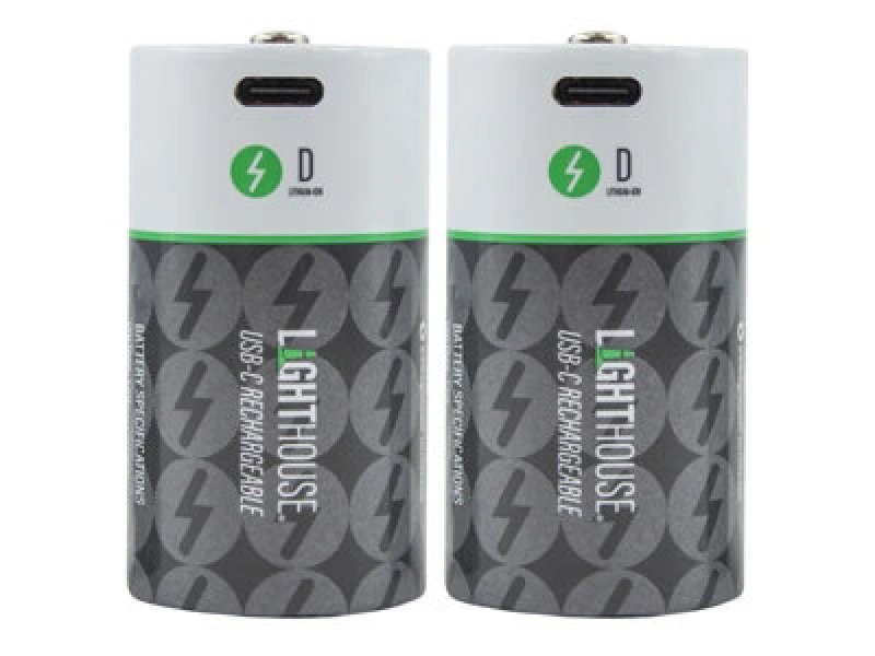 Image of Lighthouse USB-C Rechargeable Li-ion D Cell Battery Pack of 2 BATUSBD