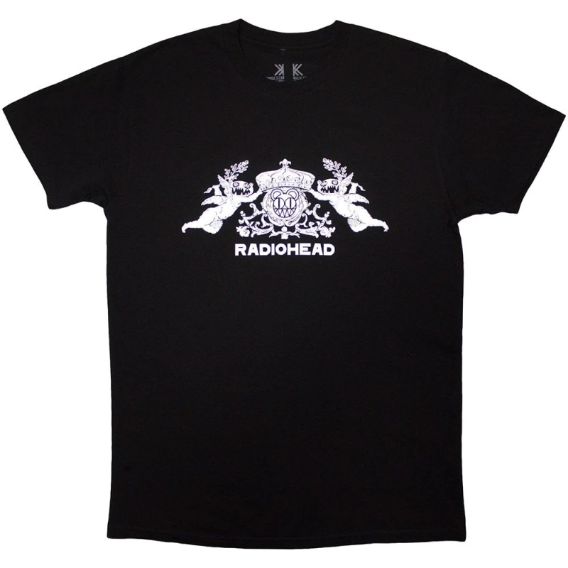 Image of Radiohead Mens Bearhead Crest Back Print T-Shirt in Black Size: 2XL Black Male 2XL