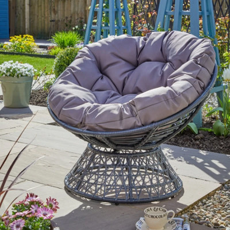 Image of Home Source Rattan Egg Chair With Waterproof Cushion Dark Grey