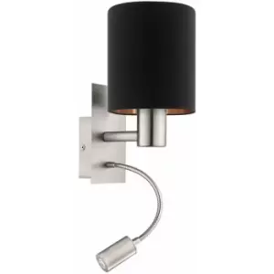 Image of Wall Light Satin Nickel Shade Black Copper Fabric Bulb E27 LED 1x40W 1x3.5W