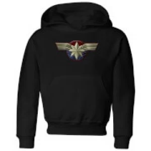 Image of Captain Marvel Chest Emblem Kids Hoodie - Black - 5-6 Years