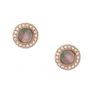 Image of Fossil Ladies Rose Gold Tone MOP Disc Stud Earrings